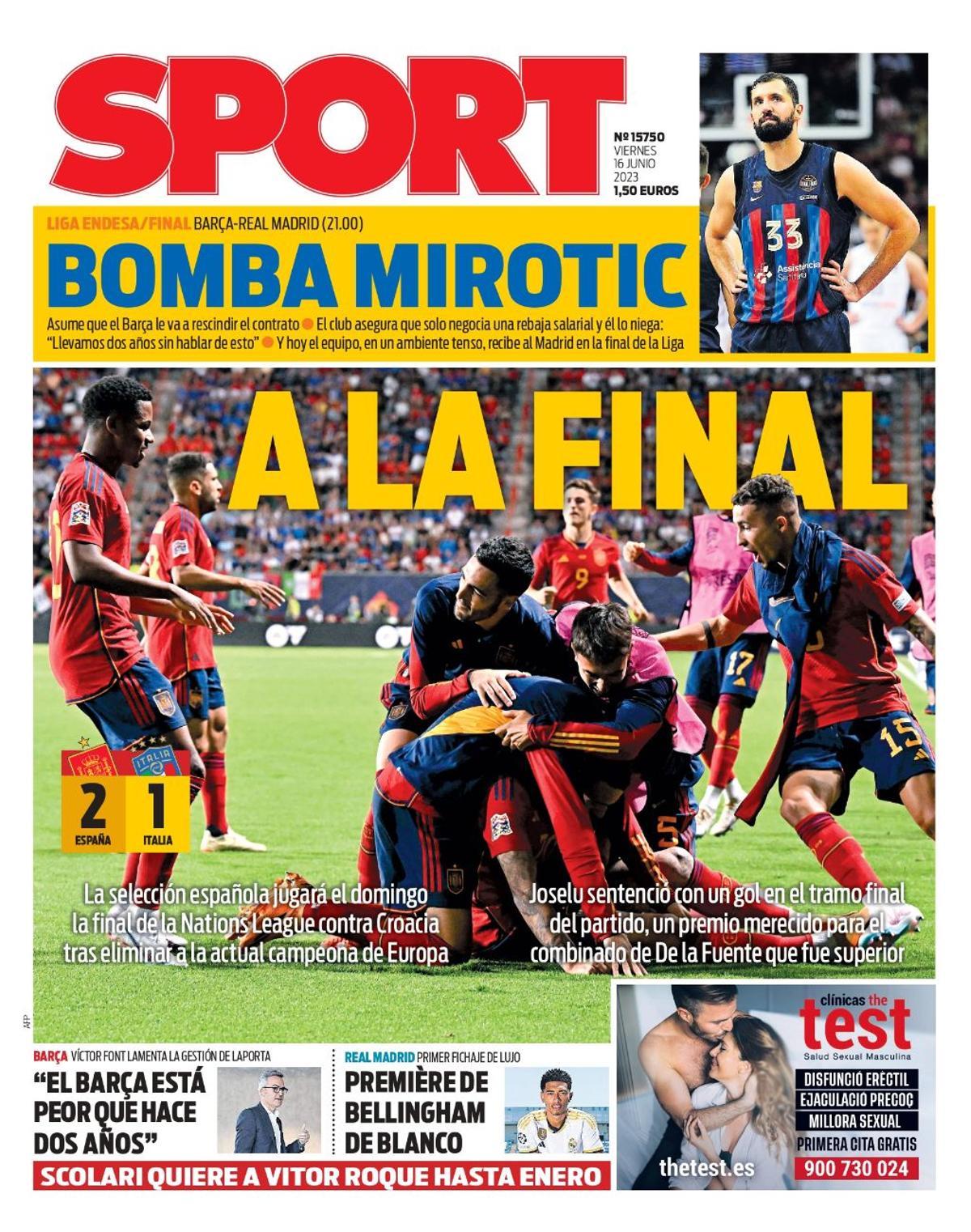 Esta Es La Portada De Sport De Hoy Viernes De Junio