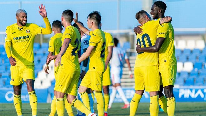 Los jugadores del Villarreal celebrando el gol de Boulaye Dia Los jugadores del Villarreal celebrando el gol de Boulaye Dia