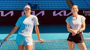 Muguruza, durante uno de sus entrenamientos en Melbourne Muguruza, durante uno de sus entrenamientos en Melbourne