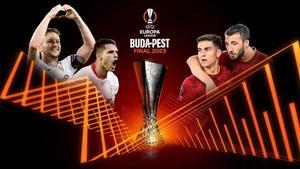El cartel de la final de la Europa League en Budapest entre Sevilla y Roma