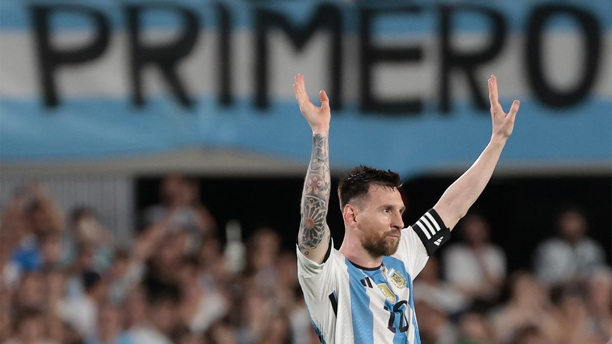 Messi, durante el encuentro amistoso ante Panamá en El Monumental