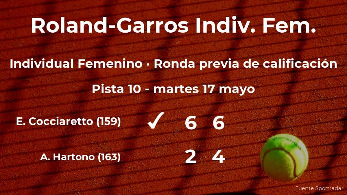 La tenista Elisabetta Cocciaretto vence en la ronda previa de calificación de Roland-Garros