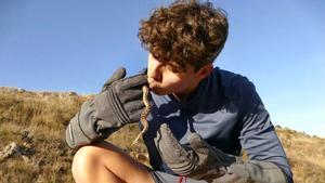 Pablo Abenia, joven influencer, manipulando una de las serpientes que encuentra.