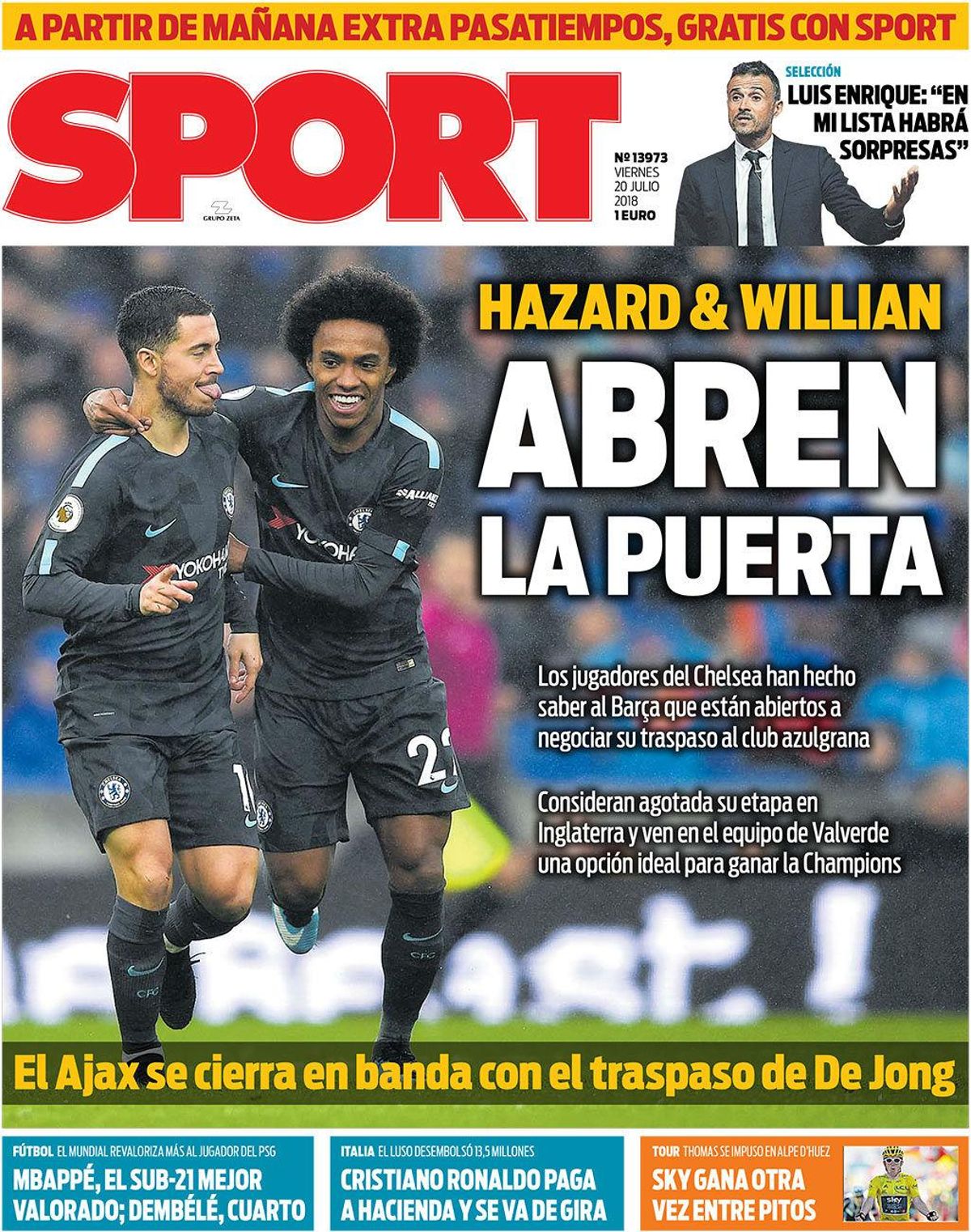 Portada de SPORT - Viernes 20 de julio Portada de SPORT - Viernes 20 de julio