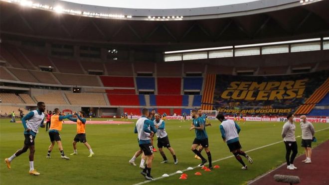 Imagen de una Cartuja completamente vacía el día de la final de Copa del Rey. Imagen de una Cartuja completamente vacía el día de la final de Copa del Rey.