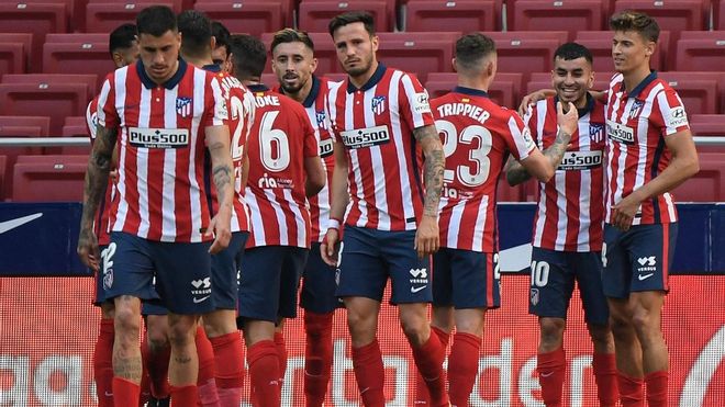 Los jugadores del Atlético celebran el segundo gol de Correa Los jugadores del Atlético celebran el segundo gol de Correa