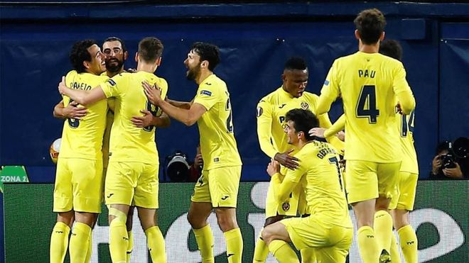 Los jugadores del Villarreal celebran un gol este jueves. Los jugadores del Villarreal celebran un gol este jueves.