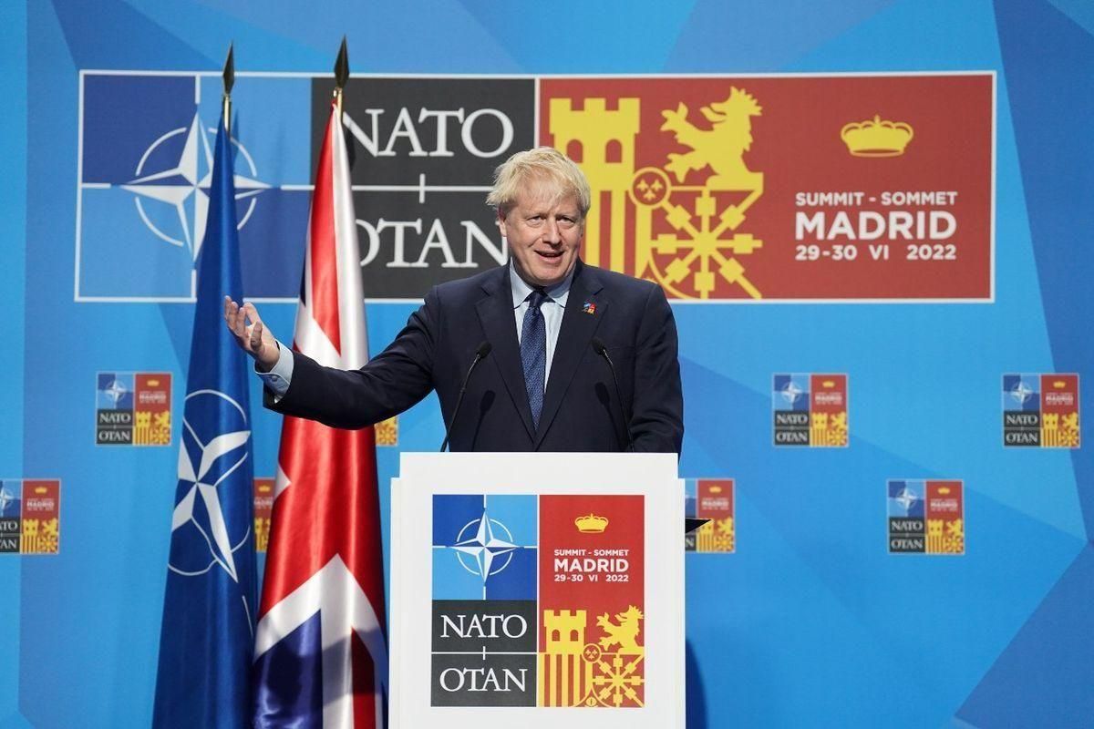 El primer ministro británico, Boris Johnson, durante la rueda de prensa en Madrid. El primer ministro británico, Boris Johnson, durante la rueda de prensa en Madrid.