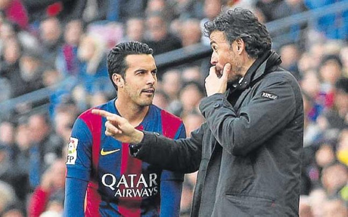Pedro Rodríguez con Luis Enrique Martínez durante un partido de la temporada 2014-15 Pedro Rodríguez con Luis Enrique Martínez durante un partido de la temporada 2014-15