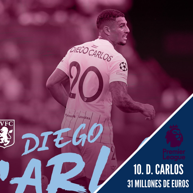 10. Diego Carlos - Del Sevilla al Aston Villa - 31 millones