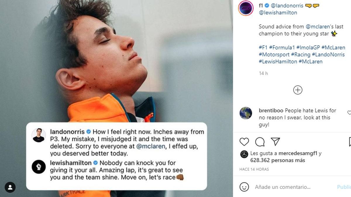 Norris, animado por Hamilton en las redes sociales Norris, animado por Hamilton en las redes sociales