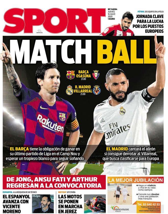 Portada Barça y Madrid Portada Barça y Madrid