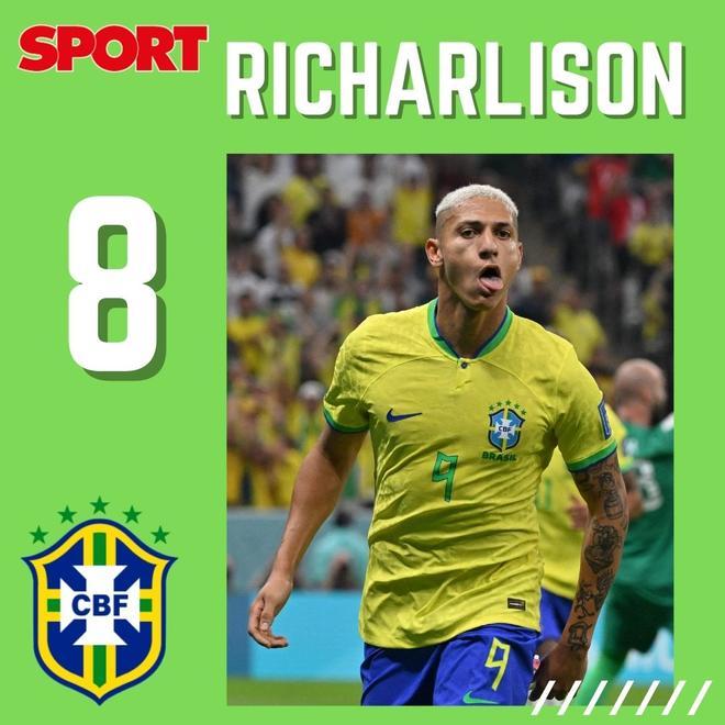 Richarlison: No será el ‘9’ clásico histórico de Brasil, pero marcó un doblete y un golazo que podría ser, sin duda, el mejor de la Copa del Mundo