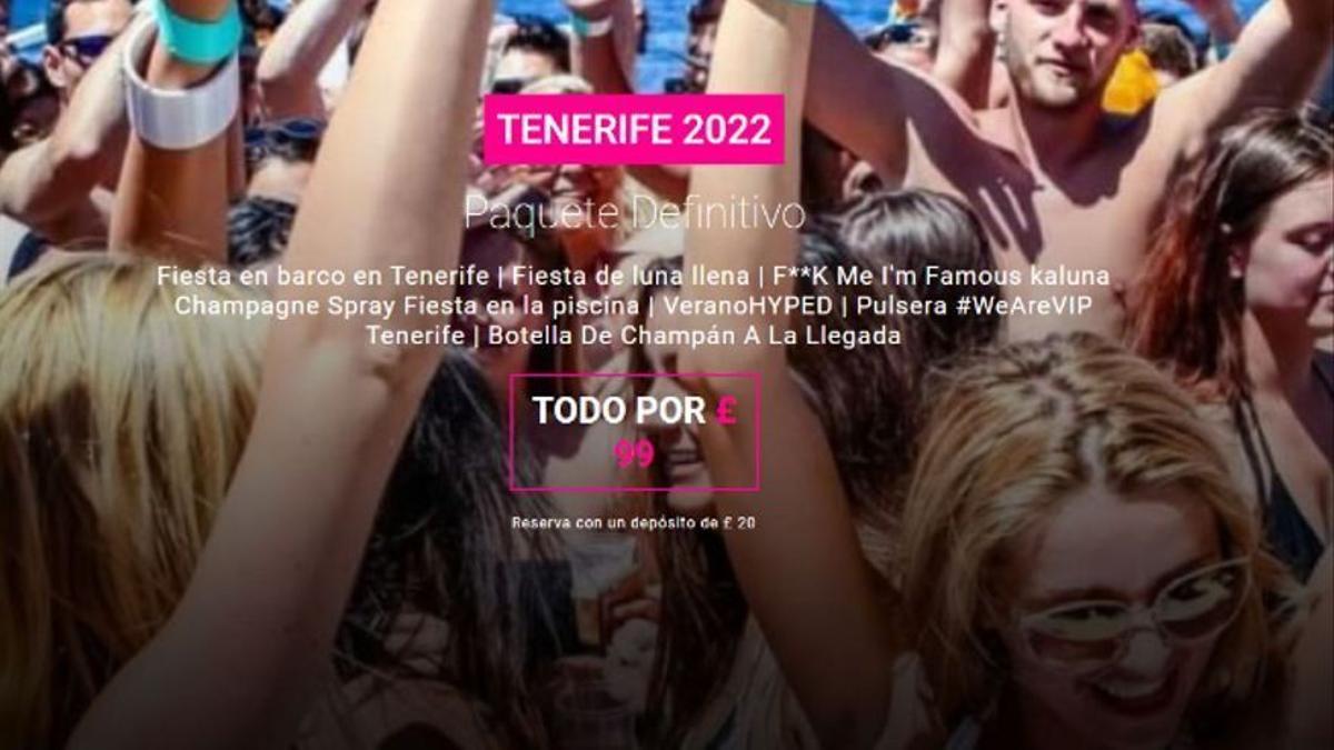 Imagen promocional del paquete de eventos en Tenerife ofertados en una web especializada.