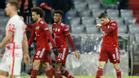 Lewandowski, Coman y Sané, celebrando un gol frente al Leipzig | AFP