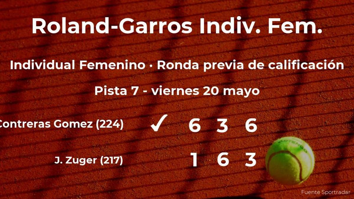 Fernanda Contreras Gomez logra vencer en la ronda previa de calificación a costa de Joanne Zuger