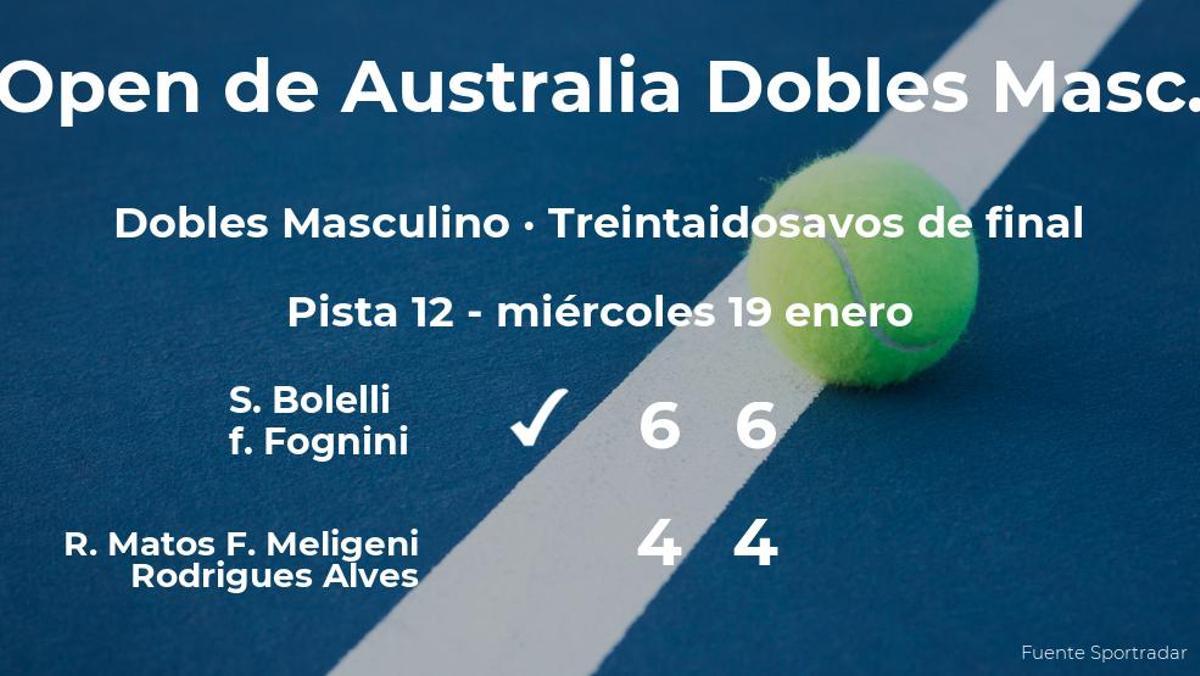 Los tenistas Bolelli y Fognini logran clasificarse para los dieciseisavos de final a costa de Matos y Meligeni Rodrigues Alves