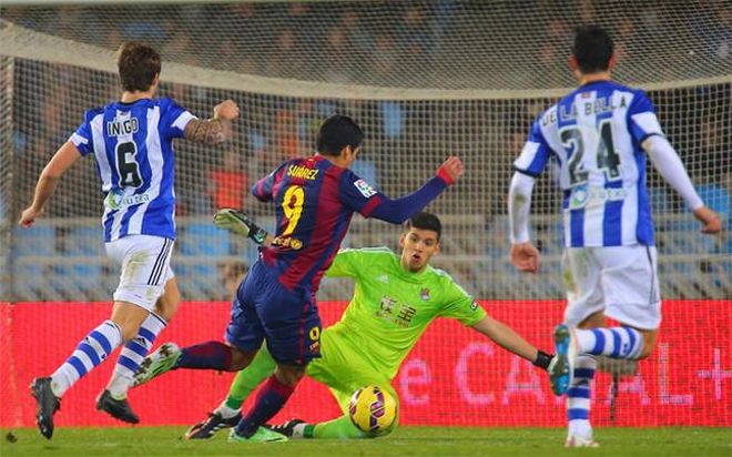 Suárez, en el partido de la primera vuelta en Anoeta Suárez, en el partido de la primera vuelta en Anoeta