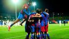 Chadi Riad, celebrando efusivamente un gol con sus compañeros del juvenil A azulgrana