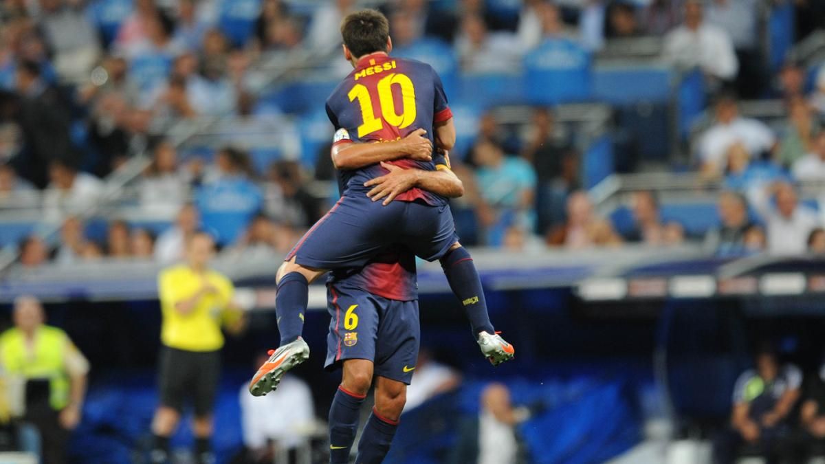 Xavi y Messi, en el Bernabéu Xavi y Messi, en el Bernabéu