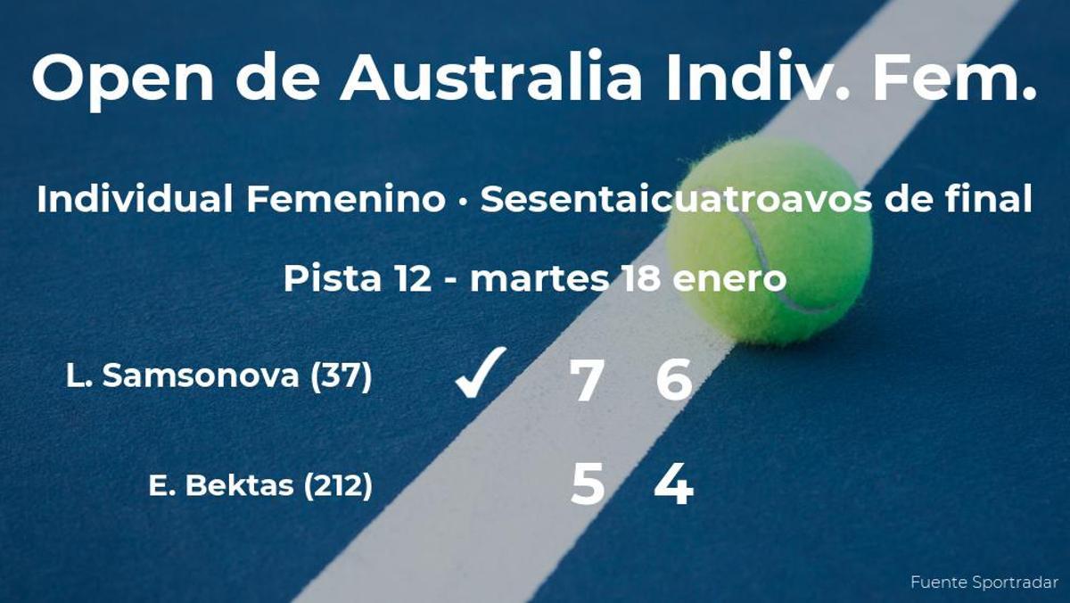 La tenista Liudmila Samsonova consigue la plaza de los treintaidosavos de final tras eliminar Emina Bektas