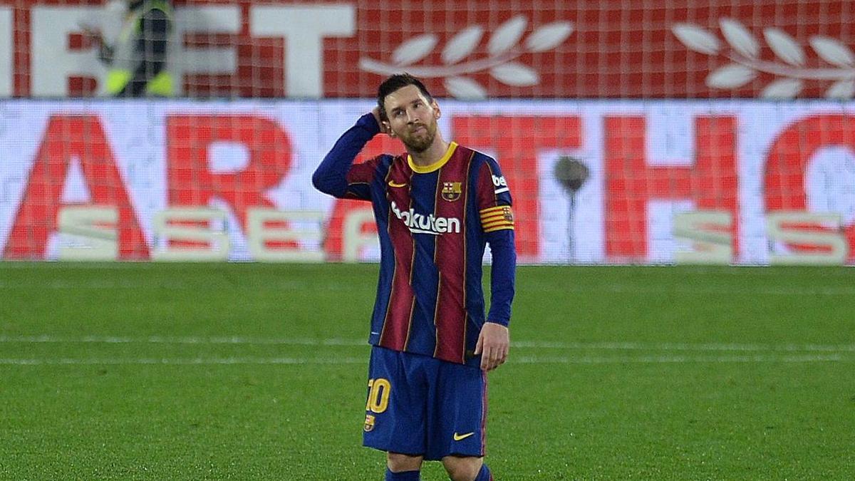 Leo Messi durante la ida de la semifinal de Copa contra el Sevilla