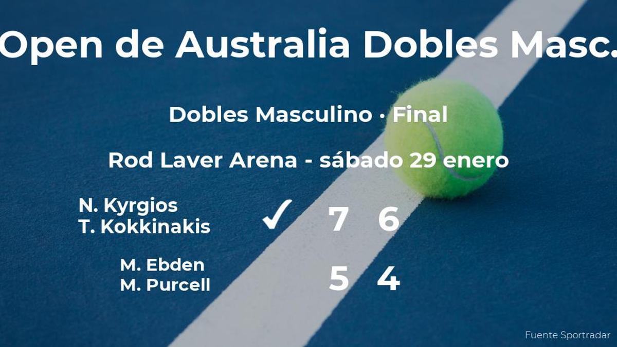 Los tenistas Kyrgios y Kokkinakis ganan la final del Open de Australia a Ebden y Purcell