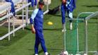 El entrenador del Atlético de Madrid, Diego Simeone, durante el entrenamiento realizado el pasado miércoles