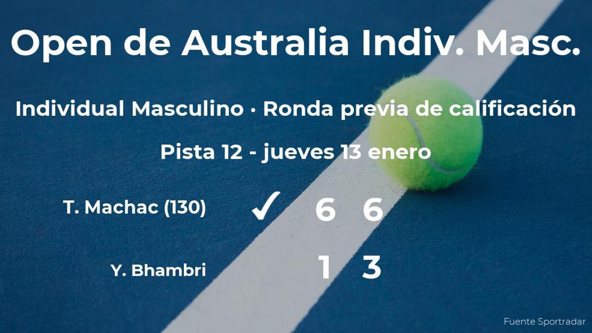 El tenista Tomas Machac ganó a Yuki Bhambri en la ronda previa de calificación del Open de Australia