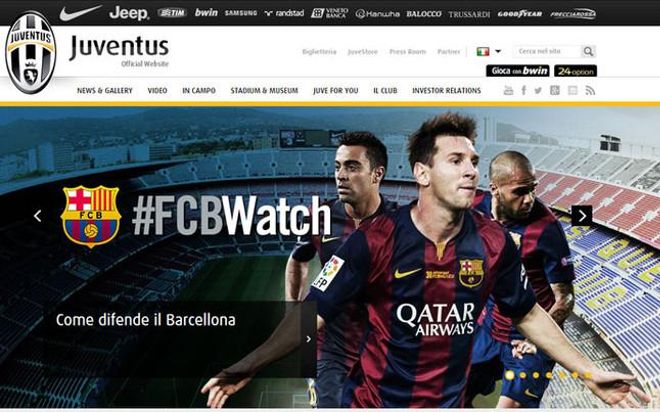 La imagen que abre la página web de la Juventus de Turín con el FC Barcelona como protagonista La imagen que abre la página web de la Juventus de Turín con el FC Barcelona como protagonista