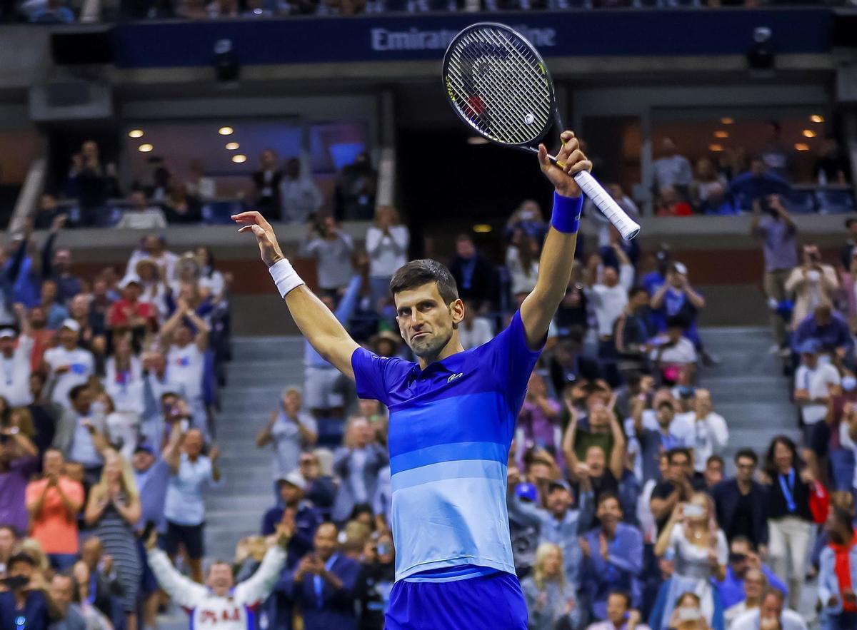 Djokovic celebra su pase a la final del Abierto de EEUU.