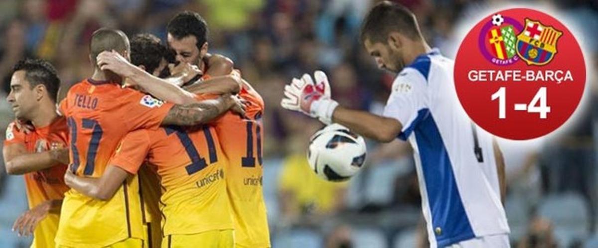 Messi, abrazado por sus compañeros en Getafe
