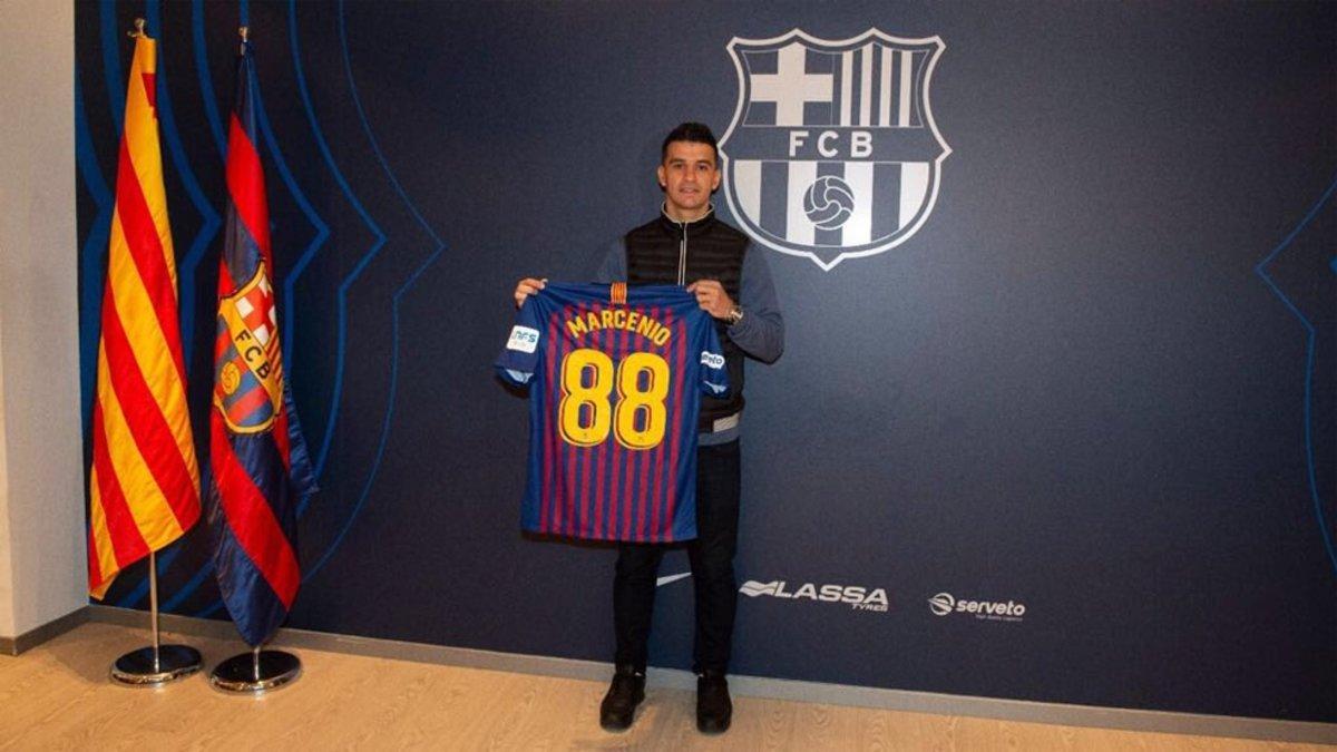 Presentación de Marcenio como jugador del Barça Lassa de fútbol sala