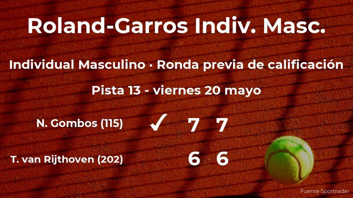 El tenista Norbert Gombos venció a Tim van Rijthoven en la ronda previa de calificación de Roland-Garros