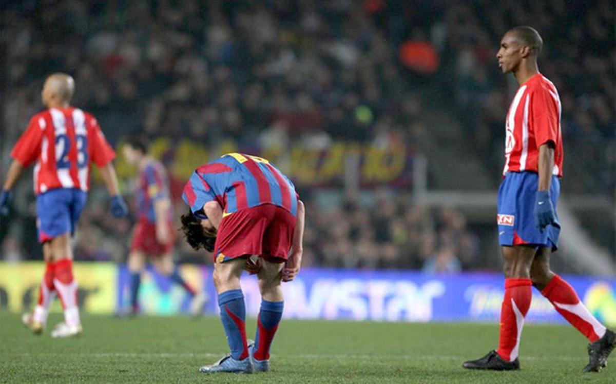5 de febrero de 2006. Partido contra el Atlético de Madrid y primera lesión de Leo Messi con el Barça