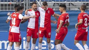 El Girona celebra un gol de Stuani El Girona celebra un gol de Stuani