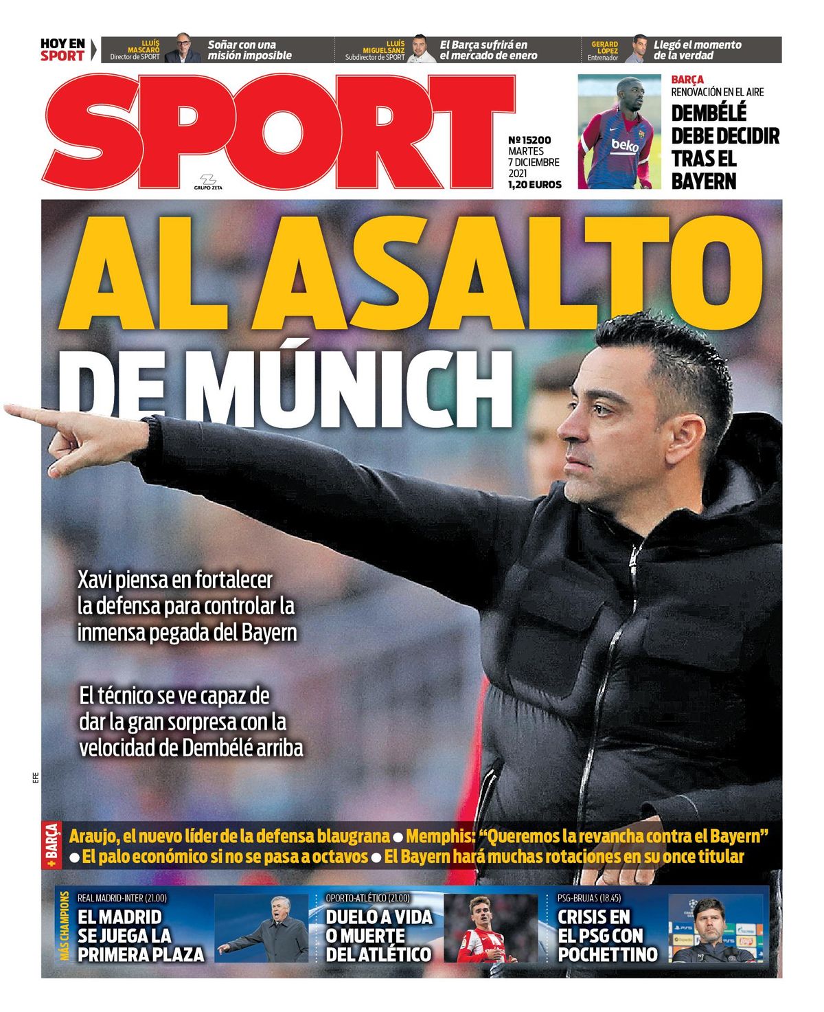 Portada de SPORT del 7 de diciembre de 2021 Portada de SPORT del 7 de diciembre de 2021