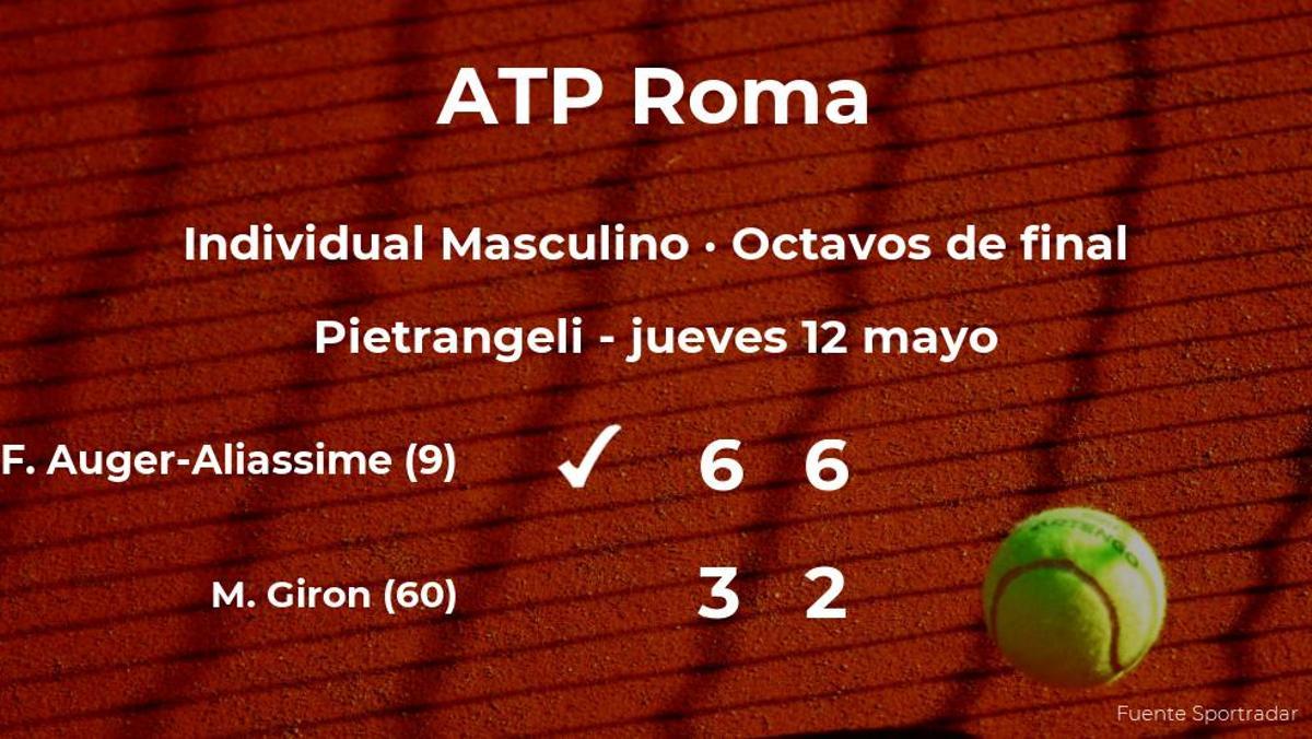 Felix Auger-Aliassime gana en los octavos de final del torneo ATP 1000 de Roma