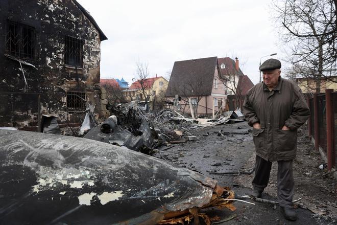 Residential areas damaged after Russia launched a massive military operation against Ukraine, in Kyiv