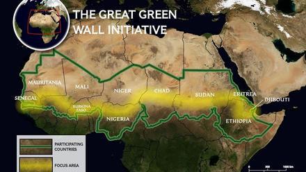 Mapa de la Gran Muralla Verde que se construye en África
