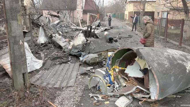 Residential areas damaged after Russia launched massive military operation against Ukraine, in Kyiv