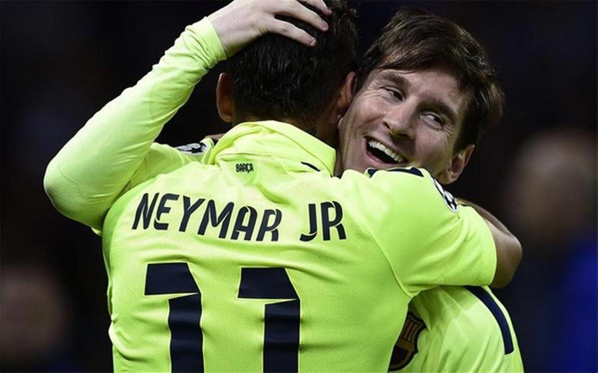 Messi, celebrando el 0-1 de Neymar