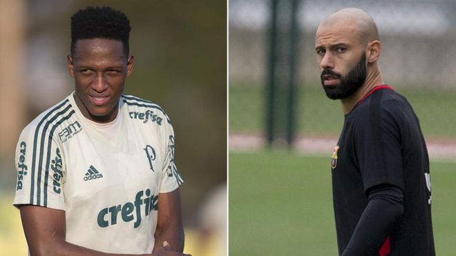 Yerry Mina y Javier Mascherano coincidirán unos días en el Barça Yerry Mina y Javier Mascherano coincidirán unos días en el Barça