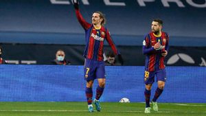 Griezmann celebra uno de sus goles en Sevilla Griezmann celebra uno de sus goles en Sevilla