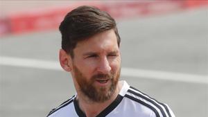 Leo Messi, en un entrenamiento con la selección Argentina en Rusia