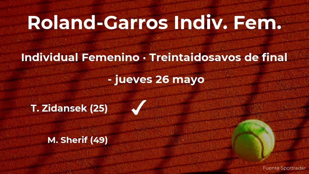 La tenista Tamara Zidansek gana en los treintaidosavos de final del torneo Roland-Garros Indiv. Fem. La tenista Tamara Zidansek gana en los treintaidosavos de final del torneo Roland-Garros Indiv. Fem.