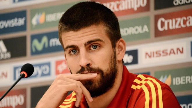 Gerard Piqué, defensa del Barça, durante una rueda de prensa en la selección española Gerard Piqué, defensa del Barça, durante una rueda de prensa en la selección española