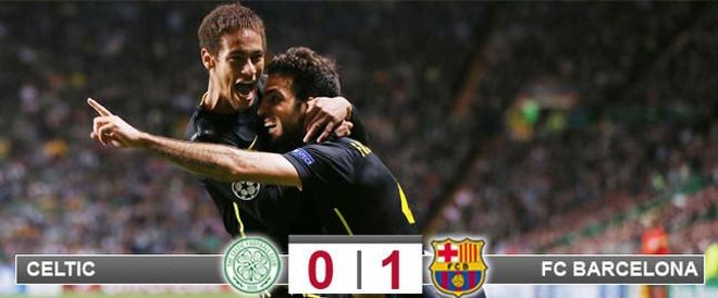Cesc y Neymar celebran el gol del primero en Celtic Park que supuso el triunfo del Barça en Glasgow Cesc y Neymar celebran el gol del primero en Celtic Park que supuso el triunfo del Barça en Glasgow