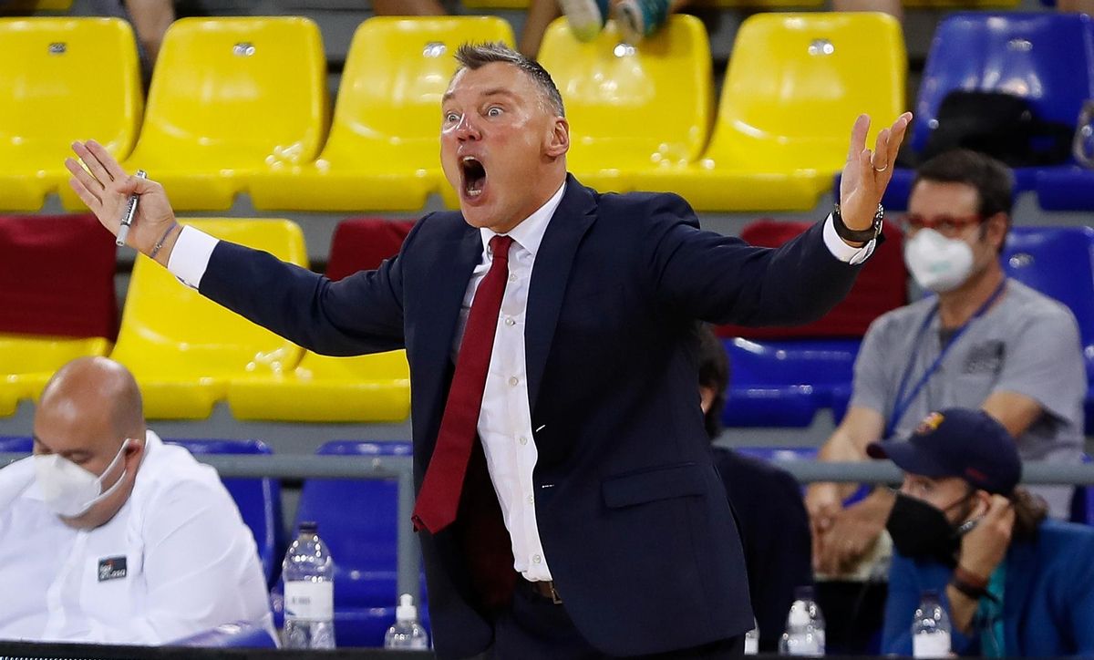 Jasikevicius se indigna en una acción del partido ante el UCAM Murcia Jasikevicius se indigna en una acción del partido ante el UCAM Murcia
