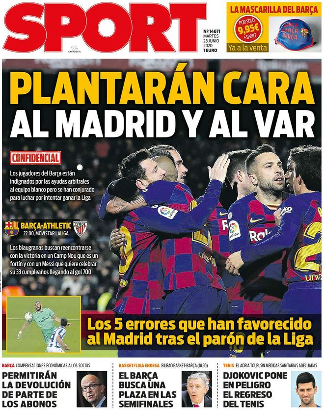 La portada del Sport martes 23 de junio La portada del Sport martes 23 de junio